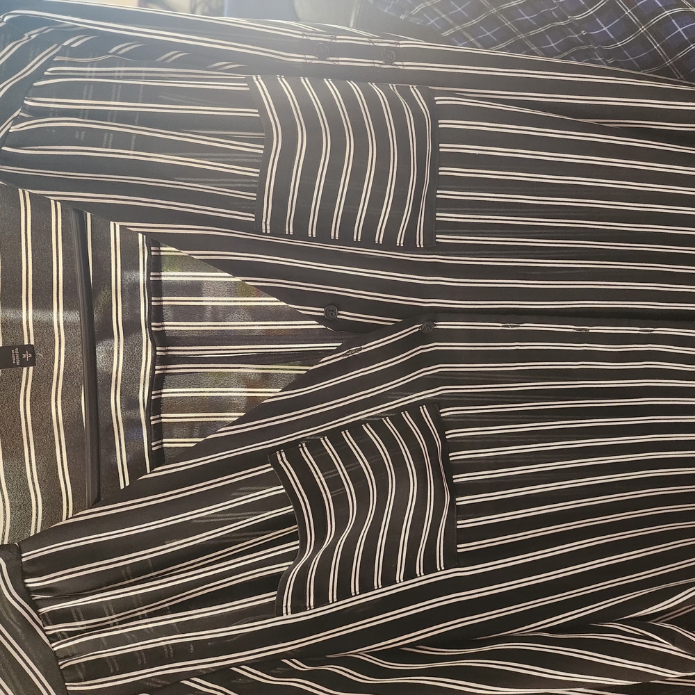 Black and White Striped Button-Up Shirt